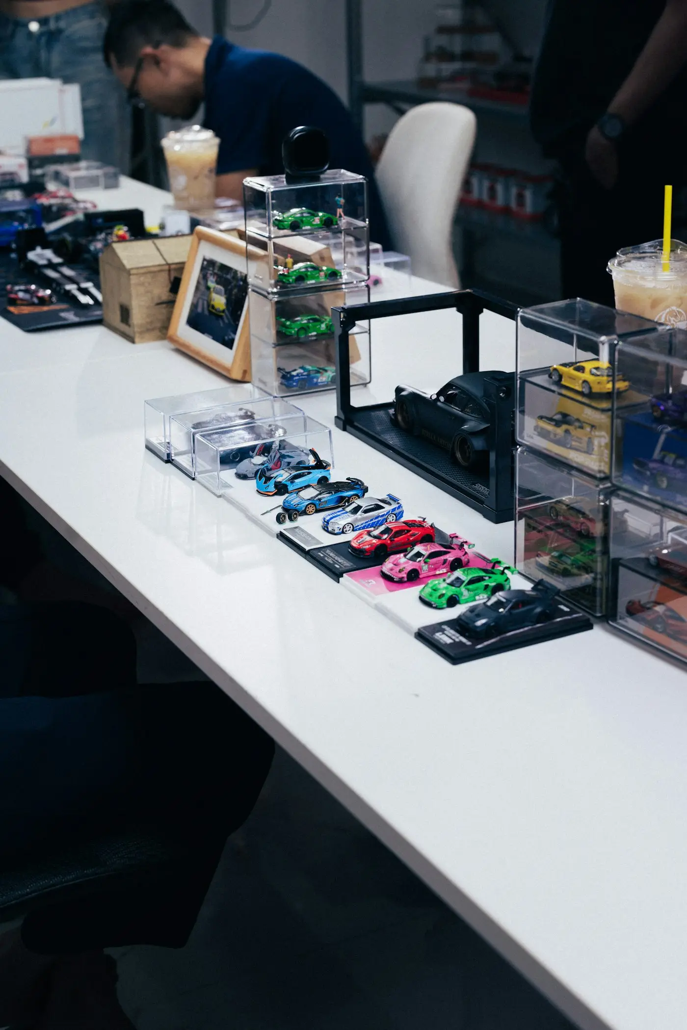 Product samples lined up on a white table